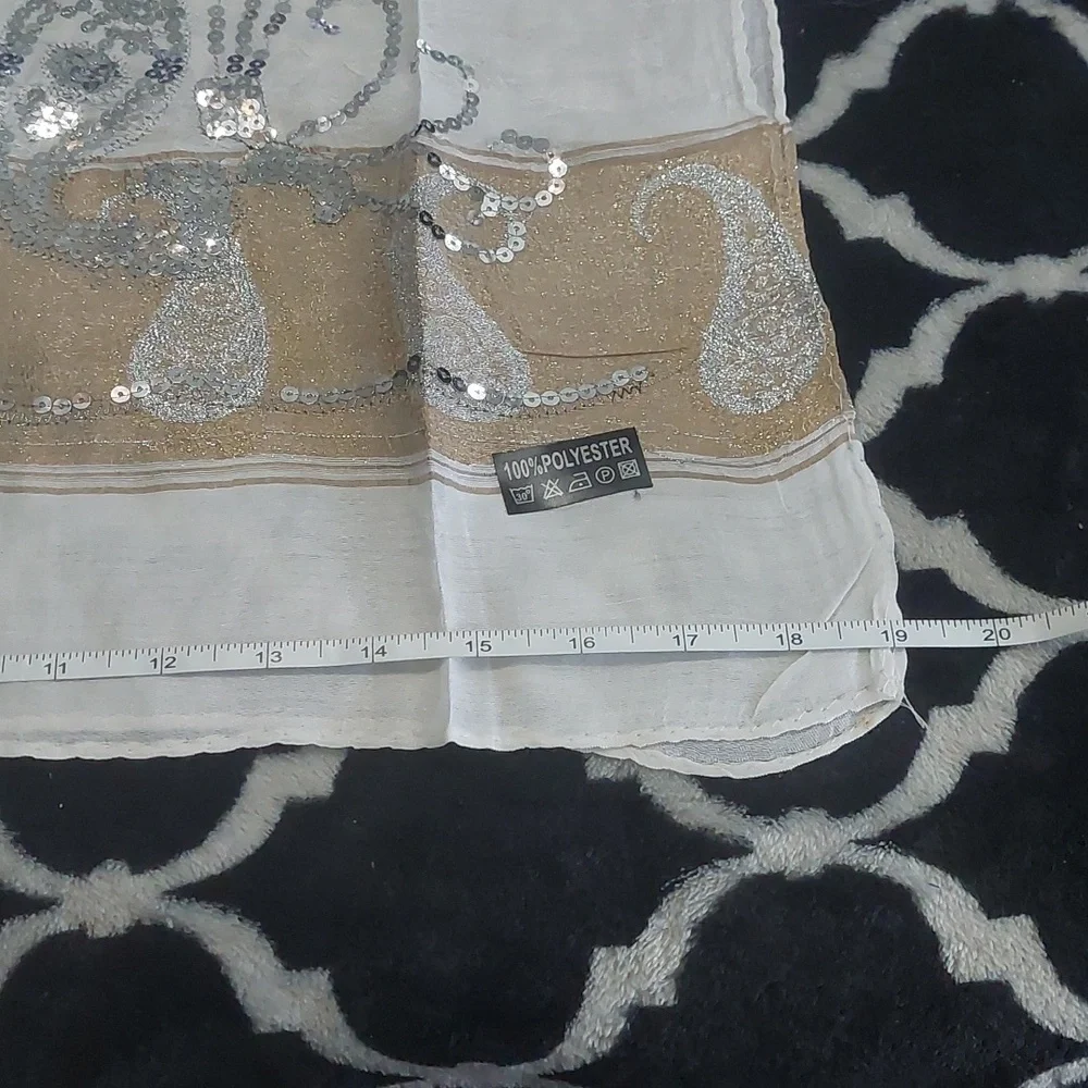 shein White‎ and Gold Sequin Scarf